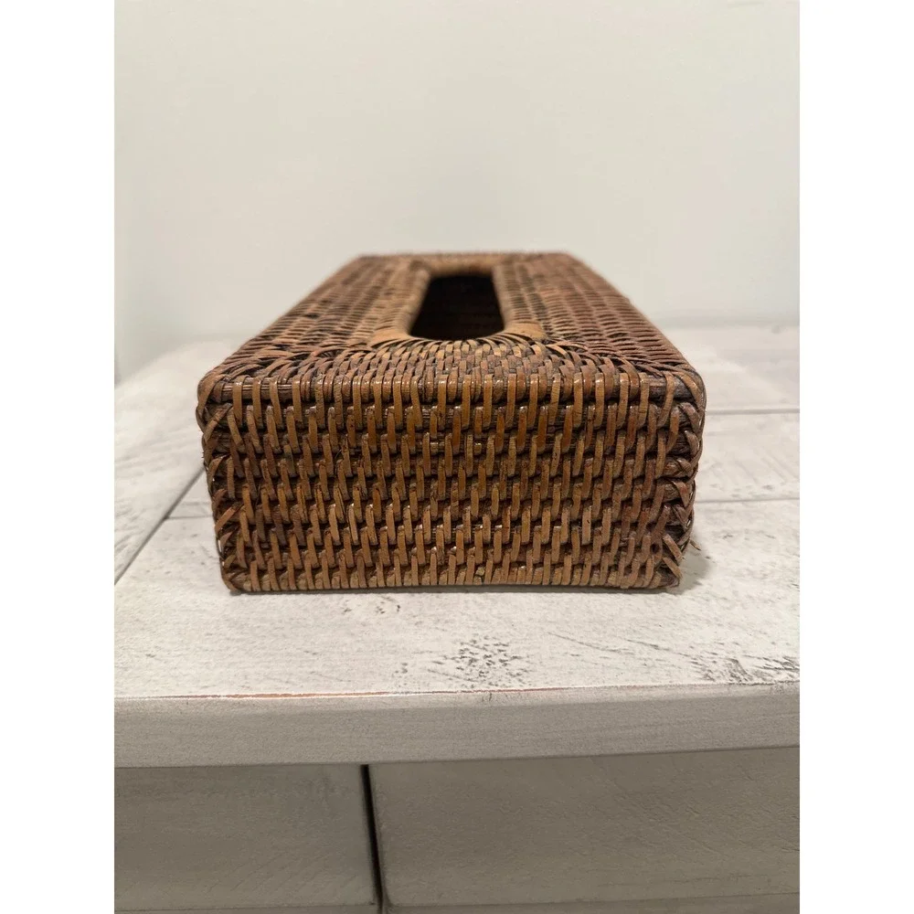 Handwoven Rattan Tissue Box Cover Rectangular Wicker Holder Brown Boho Decor
